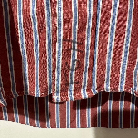 Lands’ End Men’s Size 16-34 red stripe starched button down cotton shirt FLAW - Picture 4 of 9